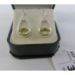 Pair lemon topaz and cubic zirconia stirrup earrings stamped 925 Condition Report