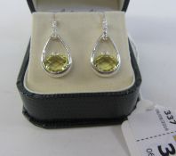 Pair lemon topaz and cubic zirconia stirrup earrings stamped 925 Condition Report