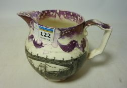 Early 19th Century Sunderland lustre jug depicting The Iron Bridge Over The Wear. H 13.