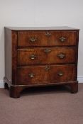 18th century figured walnut chest fitted with three drawers, walnut stringing,