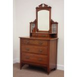 Edwardian walnut dressing chest fitted with four drawers and swing bevelled edge mirror, W92cm,