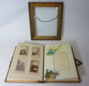 Late Victorian embossed leather photograph album with brass clasp and gilt picture frame