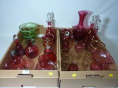 Cranberry glass decanters,