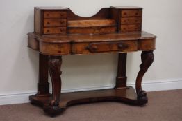 Late Victorian figured walnut serpentine Duchess dressing table fitted with single drawer,