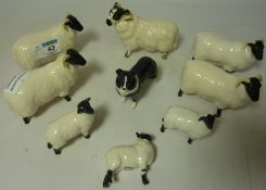 Beswick Sheep including seven black faced sheep,