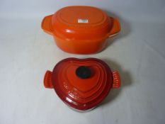 Le Creuset heart shaped casserole dish with lid and one other casserole dish Condition