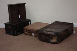 Vintage large leather suitcase, another suitcase,