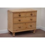 Victorian waxed pine chest fitted with two short and two long drawers, W97cm, H85cm,