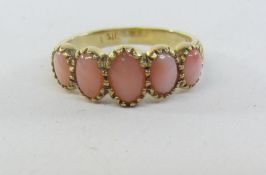 Five stone coral gilt ring stamped SIL Condition Report <a href='//www.
