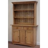 19th century waxed pine dresser fitted with two drawers,