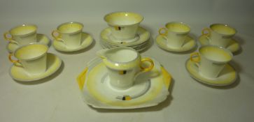 Art Deco Shelley Tea set including six tea cups, plates, milk jug and bowl Reg, No.