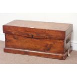 Victorian stained and waxed pine tool chest with hinged top and carrying handles, W80cm, H35cm,