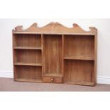 19th century pine wall hanging rack fitted with single drawer, W136cm, H100cm,