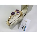 Amethyst and diamond accent gold-plated hinged bangle stamped 925 Condition Report