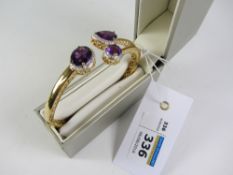 Amethyst and diamond accent gold-plated hinged bangle stamped 925 Condition Report