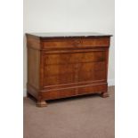 French Empire style walnut and figured walnut four drawer chest fitted with secret plinth frieze
