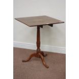 18th century country tilt top tripod table, elm turned base with triple splay legs and oak top,
