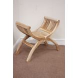 Curved x-framed solid teak stool, W64cm Condition Report <a href='//www.