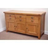 Oak sideboard fitted with four drawers and three cupboards, W161cm, H90cm,