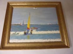 Sailing off Filey Brigg & Church Street Filey, two oils on board by Don Driscoll dated 1998,