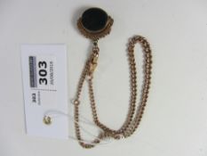 Edwardian rose gold graduating watch chain with agate swivel fob hallmarked 9ct approx 15gm gross