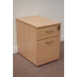 Beech finish two drawer pedestal filling cabinet, W43cm, H61cm,