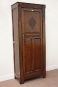 20th century oak hall wardrobe, closed fretwork frieze, panel door, W 76cm, H 183cm,