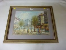 Parisian Street Scene, unknown artist, oil on board, indistinctly signed lower left,