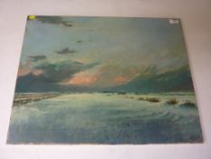 Sunset Over Snowy Fields, C Pratt, oil on canvas, signed 76 lower right,