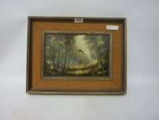 Pheasant in woodland and lakeland scene oils on board by Charles Comber Condition Report