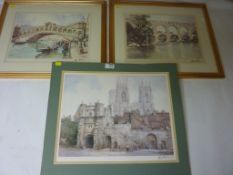 York Minster and Bootham Bar, EM Sturgeon,reproduction print including two others by the same hand,