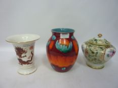 Meissen red dragon vase, Noritake covered vase with hand painted decoration,