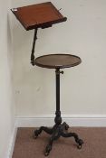 Victorian telescopic music stand, mahogany book stand on adjustable brass arms,