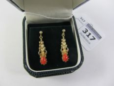 Pair of coral silver-gilt drop ear-rings Condition Report <a href='//www.