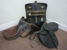 Brass and leather part cart horse harness and two other saddles Condition Report