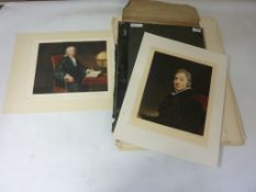 Portfolio of 12 early 20th century Portrait coloured mezzotints and other engravings