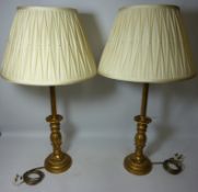 Pair of tall gilded table with beaded shades (This item is PAT tested - 5 day warranty from date