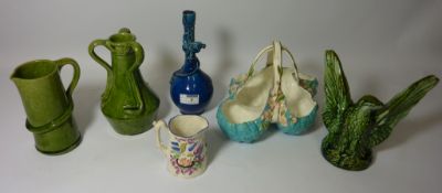 Chinese dragon moulded bottle vase, Staffordshire jug with birds nest,