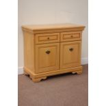 Maple wood finish side cabinet, with two drawers and doors, W 91cm, H 79cm,