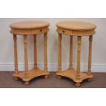 Pair of maple wood finish oval bedside tables, W 53cm, H 71cm,