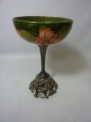 Moorcroft 'Hibiscus' pattern pedestal bowl with ornate stand Condition Report