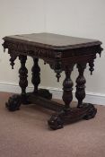 Victorian heavily carved oak hall table, carved rectangular moulded canted top,
