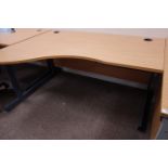 Oak finish serpentine front office desk, W161cm, H73cm,