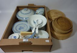 Chinese dinnerware and oriental bamboo steamers in one box Condition Report