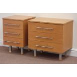 Oak finish three drawer bedside chest (W40cm, H60cm, D40cm), and another three drawer chest (60cm,