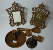 A pair of 19th Century cast brass picture frames and four treen items Condition Report