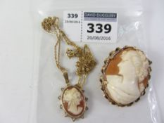 Cameo brooch and pendant necklace both hallmarked 9ct Condition Report <a
