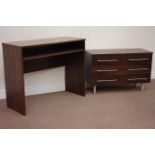 Dark oak finish desk (W100cm, H80cm, D40cm), with three drawer chest (W90cm, H59cm,