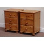 Pair three drawer bedside chests, W44cm, H58cm,