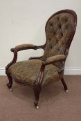 Victorian mahogany spoon back upholstered armchair,